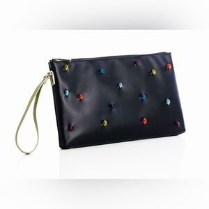 Terhra&b Leather Wristlet Clutch with Hand-Tied Leather Knots